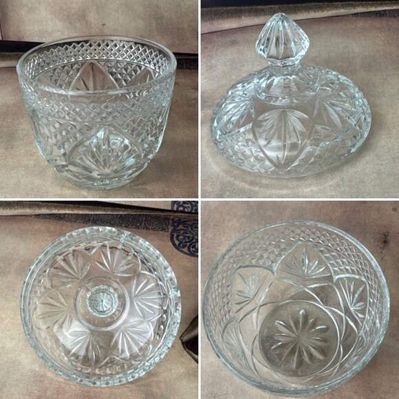 Vtg Diamond Cut Candy Dish w Lid - USA trinket bowl decor grannycore cottage - Picture 3 of 14